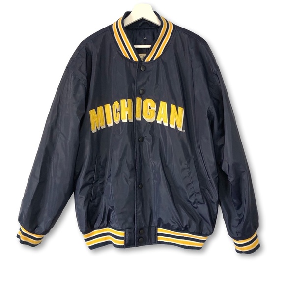 Steve & Barry’s Vintage Michigan Varsity Bomber Navy Yellow Size L Embroidered